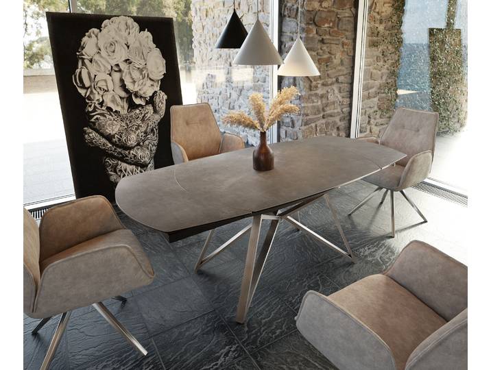Table manger Carlow 130/200x95 cm céramique marron acier inoxydable extensible