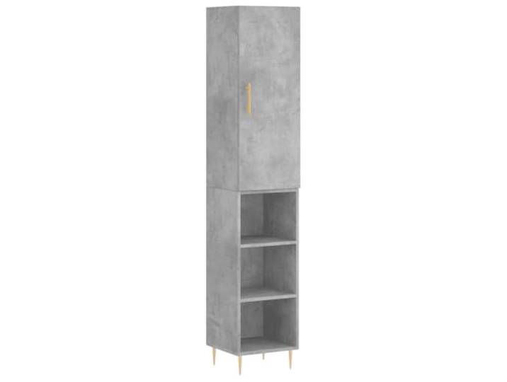 HKTMGDNG Highboard Betongrau 34,5x34x180 cm Schrank aus Holzwerkstoff Schlanker Mehrzweckschrank für Wohnzimmer und Flur, stabile Metallbeine, geschlossene Fächer gegen Unordnung.
