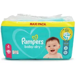 Babywindeln Pampers Baby Dry Größe 4 Maxi 9-12 kg 106 Stück für bis zu 100 % Auslaufschutz die ganze Nacht