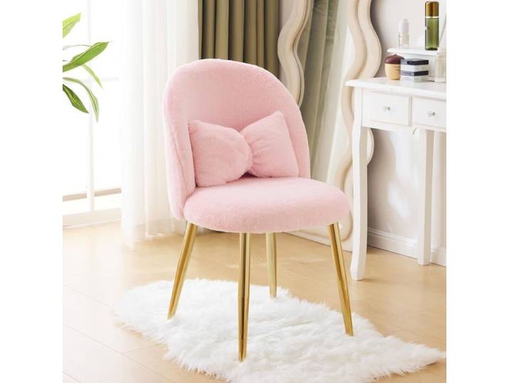 VINGLI Fauteuil Relax Chaise Coiffeuse Fauteuil avec Coussin Nœud Dossier Incurvé sans Accoudoirs en Peluche Lapin Violet