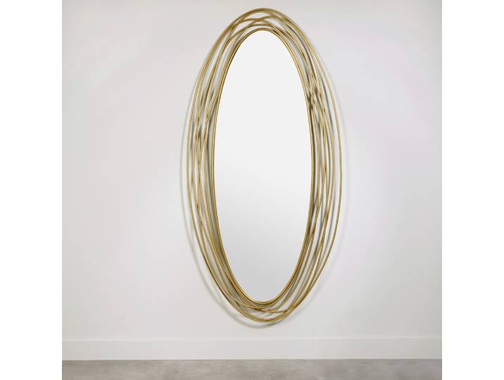 Großer ovaler Spiegel aus vergoldetem Schmiedeeisen, 70 x 150 cm
