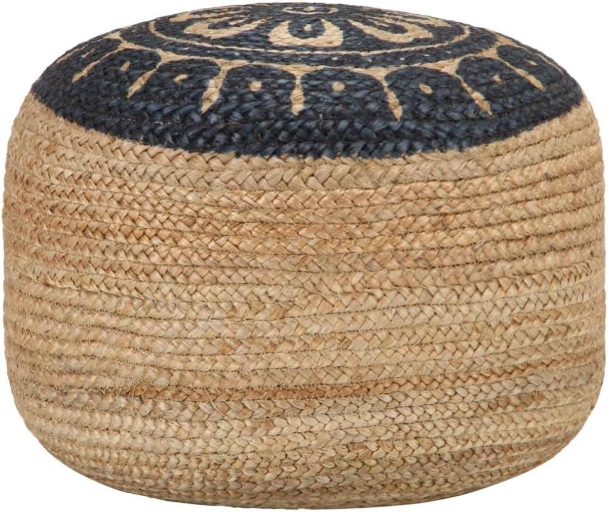 Handgemaakte Zitzak Voetsteun Poef van Handgevlochten Jute in Blauw - 45 x 30 cm