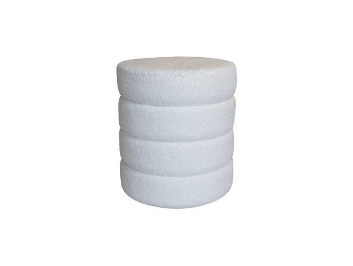 Pouf en tissu bouclette blanc et structure en bois