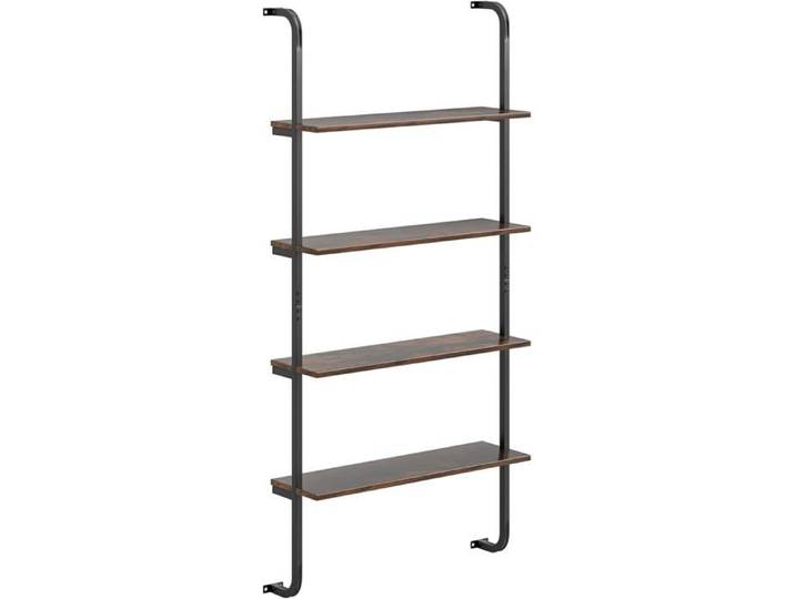 GOPLUS Étagère Échelle à 4 Niveaux Murale avec Cadre Métallique Style Industrielle Rangement Suspendue pour Salon Chambre Marron