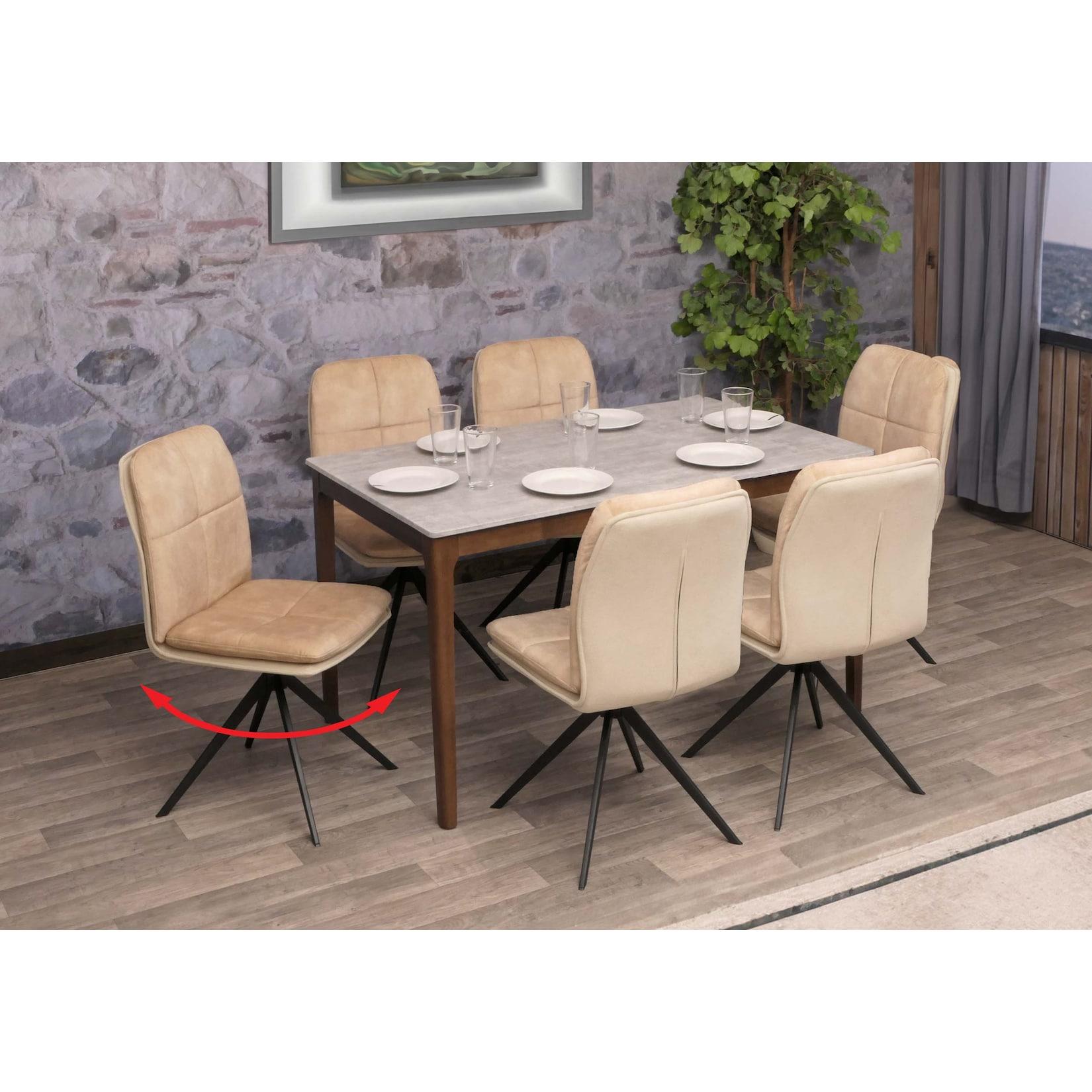 6er-Set Esszimmerstuhl MCW-M68, Küchenstuhl Lehnstuhl, drehbar Auto-Position, Metall Stoff/Textil ~ beige