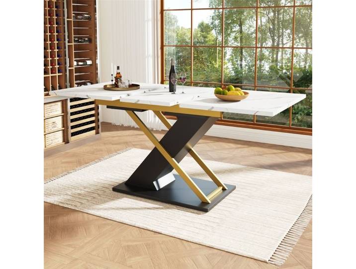 Table À Manger Extensible 120-160x80cm Cuisine-salon Plaque Insertion Croix Or - Design Moderne Salon