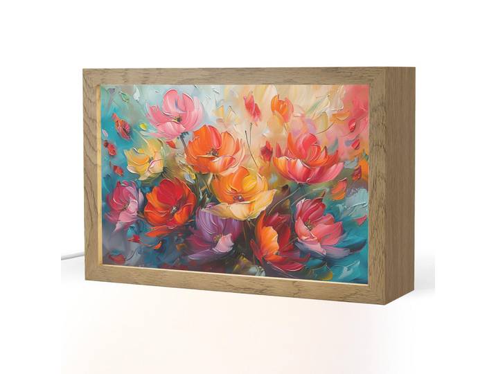 OnlyWow Tischleuchte - Blumen - Bunt - Malerei - Abstrakt - Kunst - 30x20 cm, Alufarben, Holzwerkstoff, Rechteckig, LED integriert, 30x20x8 cm, Lampen & Leuchten, Innenbeleuchtung, Tischlampen