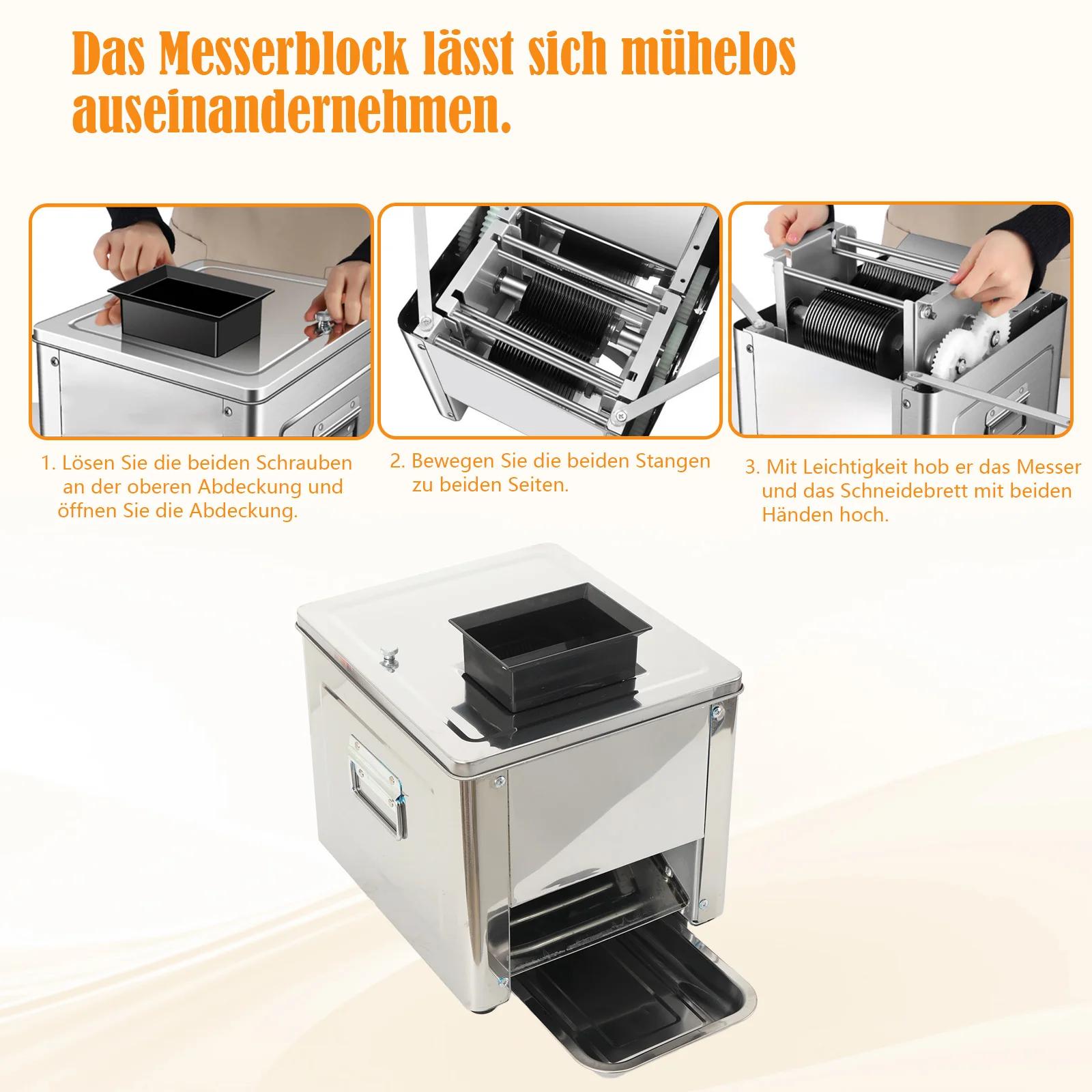 Elektrischer Fleischschneider - Tischmodell - 850 W - Edelstahl - 3,5 mm Schnittstärke - Abnehmbares Messerset - 220-240 V EU-Stecker