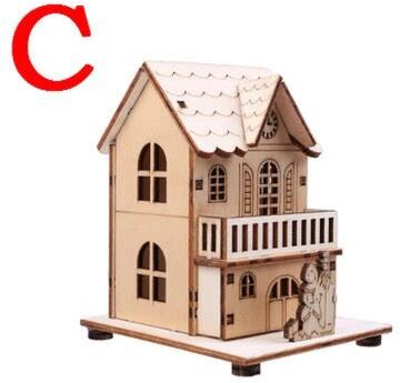 Inspired Finds LED Light Wooden House Christmas Tree Decoration DIY Festival Wooden House For Home & Window Decor light Yellow
