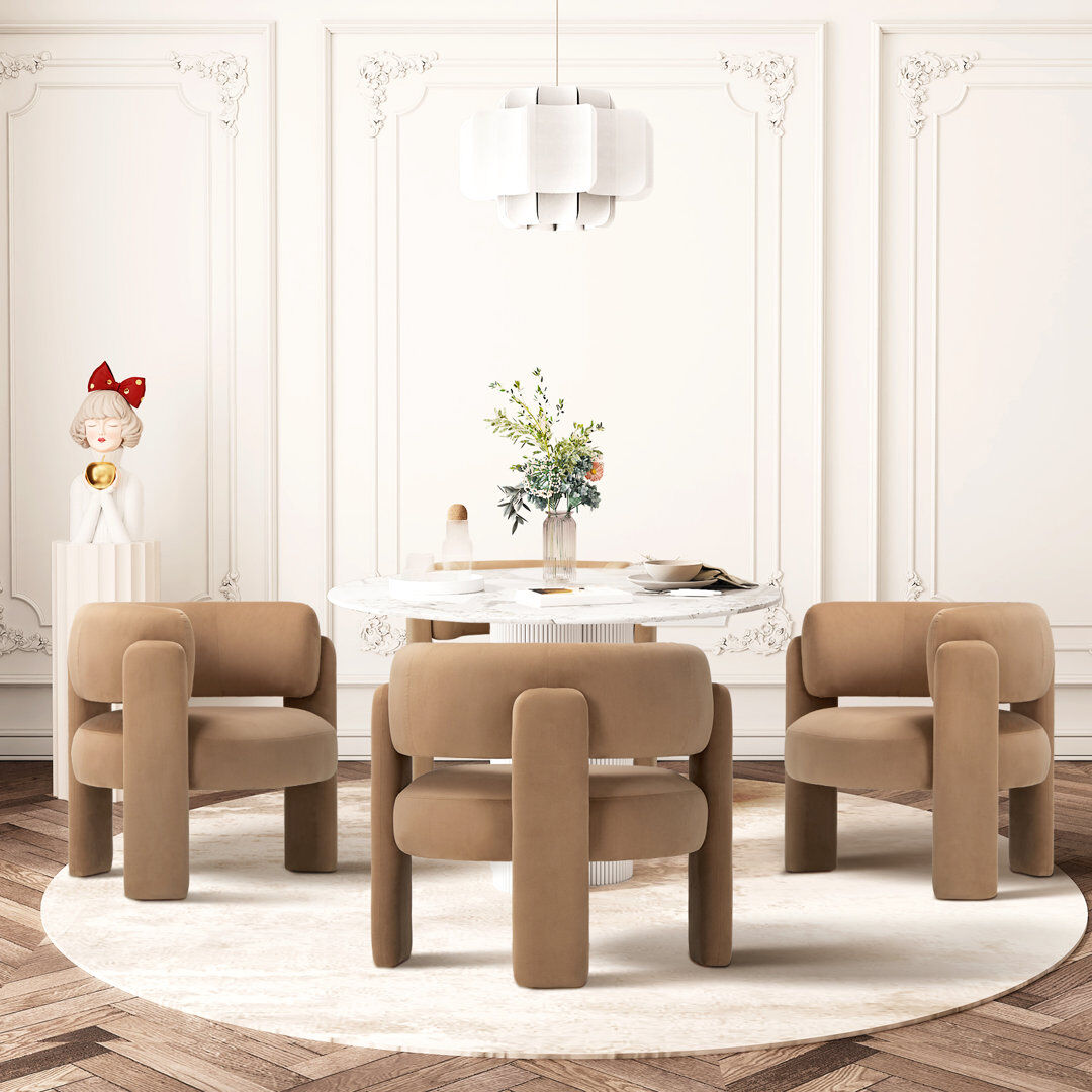 Everly Quinn Modern Upholstered Barrel Armchair Khaki 72.4cm H X 84cm W X 72.4cm D