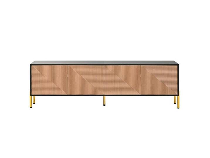 Meuble TV design color-block unique 179 cm - Meuble bas moderne panneau et support TV noir & naturel - 179 x 35 x 53 5 cm