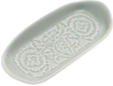 Novica Handmade Thai Blooms Celadon Ceramic Serving Dish