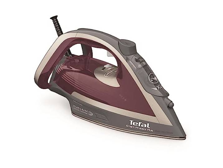 Tefal Dampfbügeleisen Smart Protect Plus, 2800W, kontinuierliche Dampfabgabe von bis zu 40 g/Min., automatische Abschaltung, Vertikaldampf, Durilium Airglide Bügelsohle, weinrot/grau, FV6870