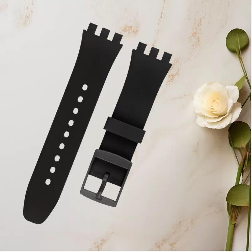 INF Premium Silikon Swatch Uhrenarmband Ersatz Schwarz 17 mm