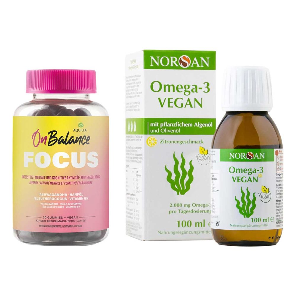 Aquilea Onbalance Focus Gummies + Norsan Omega-3 vegan Algenöl 08107452