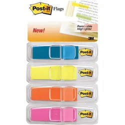 3M Post-it Index Mini 683-4ABX, 11,9 x 43,2 mm, grün, orange, pink, türkis, 4 x 35 Haftstreifen im Etui