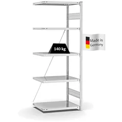 PROREGAL Fachbodenregal Stecksystem | Anbauregal | HxBxT 200x75x50cm | 5 Ebenen | Fachlast 140 kg | Einseitig nutzbar | Lichtgrau