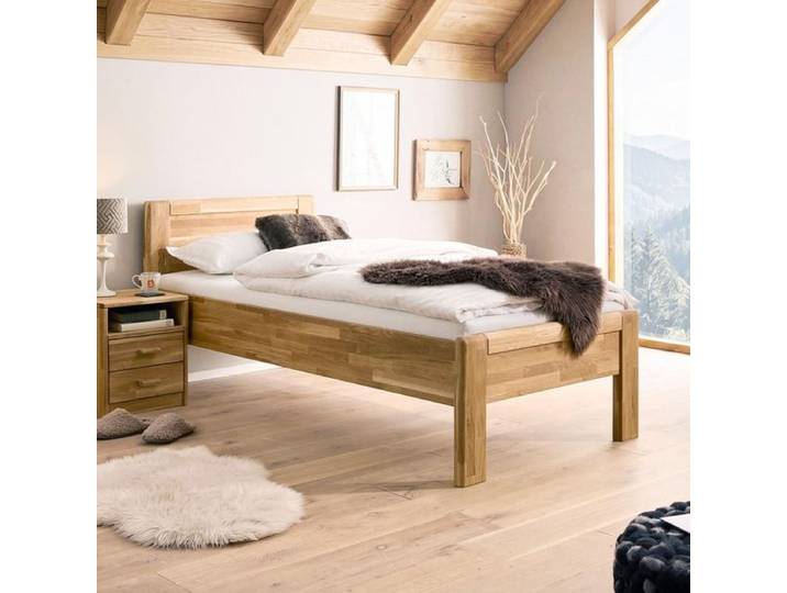 HOMELIV. Seniorenbett Ewen Komfort Wildeiche Massivholz 100x200cm Mit Kopfteil