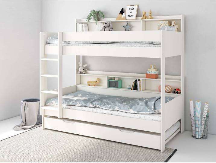 Etagenbett GOODPRODUCT JAIME, Stockbett, Leiter links oder rechts montierbar , weiss (weiß), B:115,1cm H:186,5cm L:204cm, Etagenbetten, Etagenbett, FSC zertifiziertes Massivholz, viel Stauraum und Abstellfläche