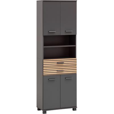 Hochschrank WELLTIME "Katta, Hochschrank, Made in Germany, B: 59 cm", schwarz (anthrazit, akustikprint), B:59,8cm H:180,9cm T:32,6cm, FSC-zertifizierter Holzwerkstoff, Schränke, Hochschrank, Solide Verarbeitung - Dieses Produkt ist in Deutschland...