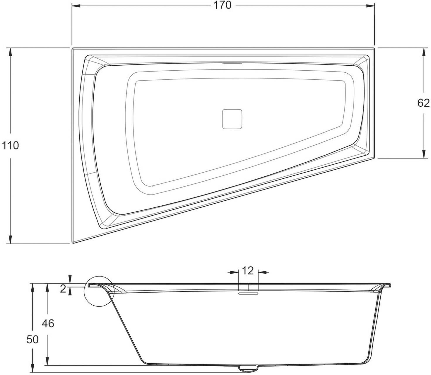 Riho Still Smart Raumspar-Badewanne 170 x 110 cm, mit Riho Fall, Fußende rechts, LED-Beleuchtung, Kopfstütze