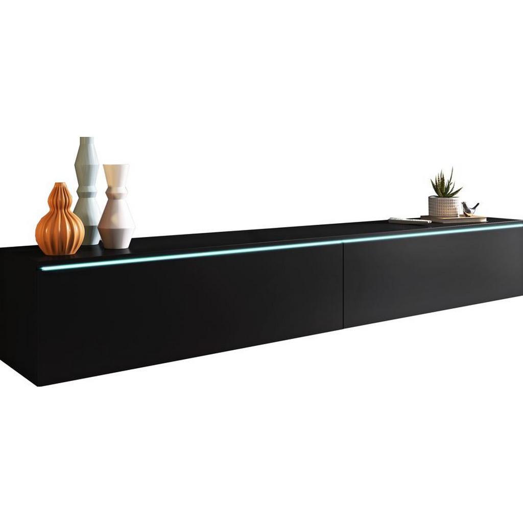 P & B Lowboard , Graphitfarben , Kunststoff , kaltweiss , 180x30x33 cm , Fsc, Made in EU , stehend, hängend, Beleuchtung, in verschiedenen Holzdekoren erhältlich , Wohnzimmer, TV Möbel, Lowboards, Lowboards stehend