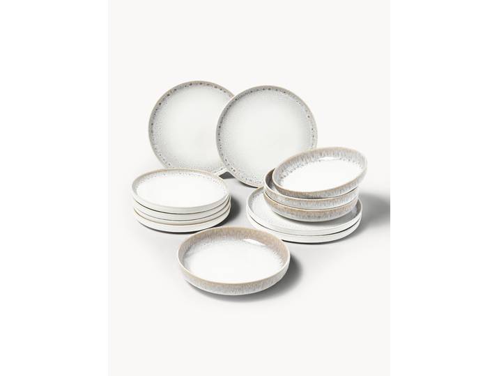 Handgefertigtes Geschirr-Set Danza mit reaktiver Glasur, 4 Personen, 12er-Set