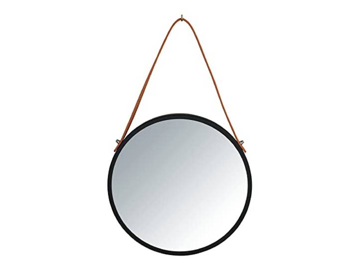 WENKO Wandspiegel Borrone rond, spiegel met zwart metalen frame en ophangriem, decoratieve spiegel in vintage design, glas/metaal, Ø 30 cm, zwart
