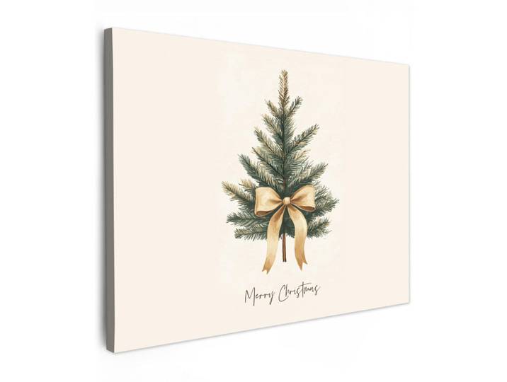 MuchoWow Leinwandbild - Weihnachtsbaum - Weihnachten - Frohe Weihnachten - Beige - 80x60 - Malerei, Sandfarben, Textil, Kiefer, Abstrakt, Rechteckig, 80x60 cm, gerahmt, Bilder & Rahmen, Bilder, Wandbilder