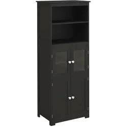 HOMCOM Küchenschrank Glastüren verstellbare Regale freistehendes Küchenbuffet 162 cm/schwarz