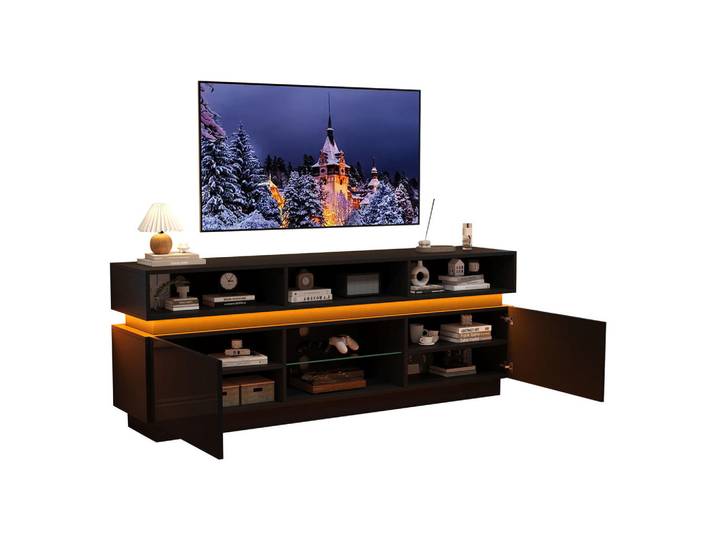 Flieks Tv-Lowboard 160x35x60 cm Schwarz Hochglanz LED MDF 60 TV, 35x60x160 cm, Wohnzimmer, TV Möbel, Lowboards, Lowboards stehend