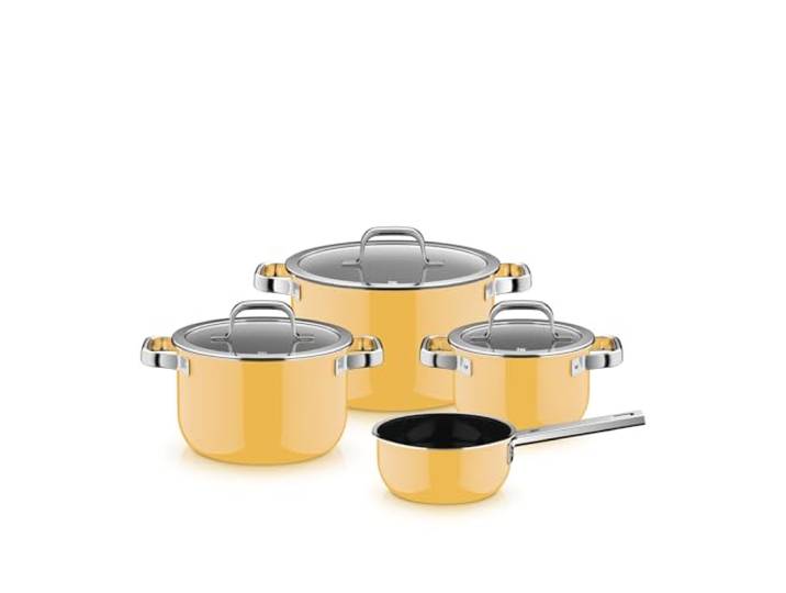 WMF Fusiontec Mineral Pro, 4-teiliges Topf-Set, langlebiges, kratzfestes Material, Topfset Induktion, für alle Herdarten geeignet, Made in Germany, Mango Yellow, 0519085290