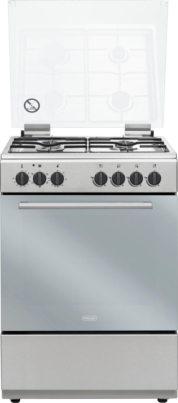 De'Longhi DL664EX, Freistehender Herd, Edelstahl, Drehregler, Edelstahl, Vorderseite, Gaskochfeld