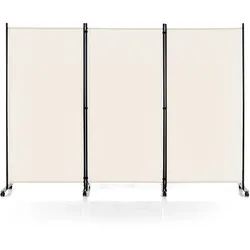 Helloshop26 - Faltbarer 3-teiliger Raumteiler mit Rollen 262 x 180 cm moderne und praktische Lösung aus weißem Polyester