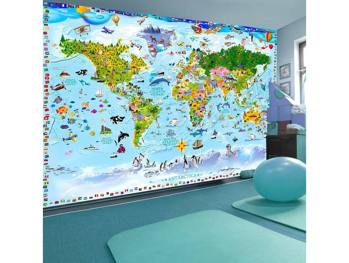 Papier peint en intissé World Map Kids 150 x 105cm 150 x 105 cm