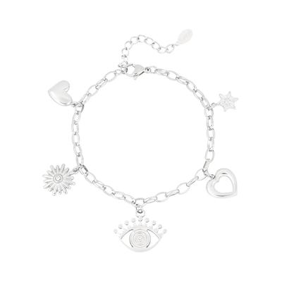 Charm-Armband ADELIA´S "LIVAYA", silber (silberfarben), Armbänder, Damen, yehwang_16, Stahl, Charm-Armband, stylisch mit Herz-, Stern- und Augenanhängern