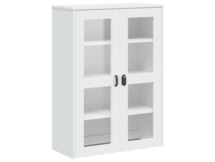 Fisinber Highboard-Aufsatz VIKEN Weiß 80x35x110 cm Vitrinenaufsatz Stilvoller Vitrinenschrank-Aufsatz mit 2 Glastüren und 3 Böden für Wohnzimmer und Flur zur optimalen Platznutzung.
