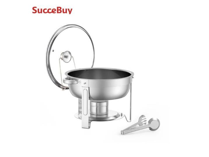 SucceBuy – ensemble de buffet à réchauds, 5 pintes, 2 paquets de chafer en acier inoxydable avec 2 poêles pleine taille avec couvercle en verre, poêle à eau pour Banquet