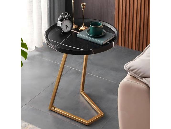 JIiopCFegh Beistelltisch, Kleiner Beistelltisch mit Metallgestell for Wohn- und Schlafzimmer(50cm,Black)