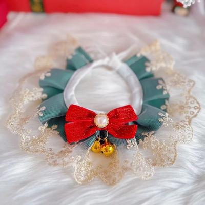 Inspire Select Christmas Pet Collar Scarf Lace Knitted Wool Neckwear For Cats & Dogs, Festive Holiday Accessory green Lace xs