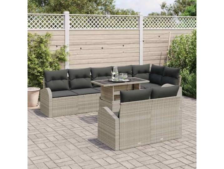 KTHLBRH Gartenmöbel-Set, 9-teilig, hellgrau, Poly-Rattan Modulares Eckregal für Terrasse und Terrasse, wetterfest