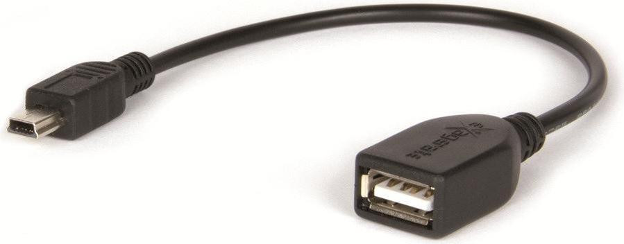 Hamlet USB 2.0 kabel met Mini-USB A naar USB A connector, zwart, 0,15 m
