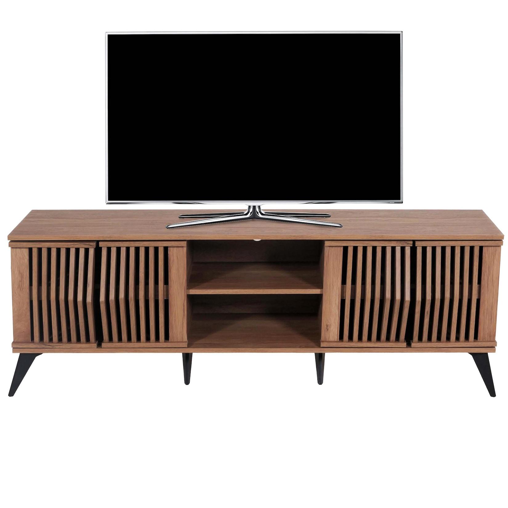 TV-Rack MCW-M45, Fernsehtisch Lowboard Schrank, 3D-Design Staufächer 55x166x41cm, braun