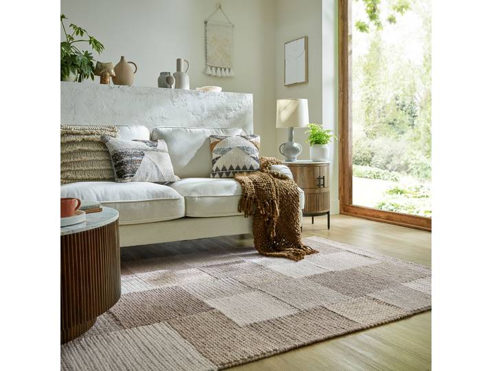 Kurzflorteppich Minerals patchwork Beige/Beige 120 x 170cm Wolle, Polyester, Baumwolle, Nylon & Viskose