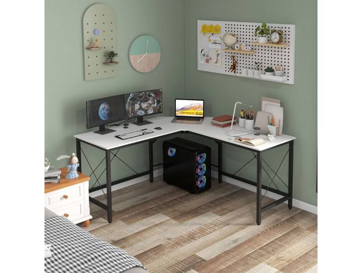 Bureau d'angle - Moderne 150 x 150 cm - Blanc - Cadre acier - Charge max. 70 kg