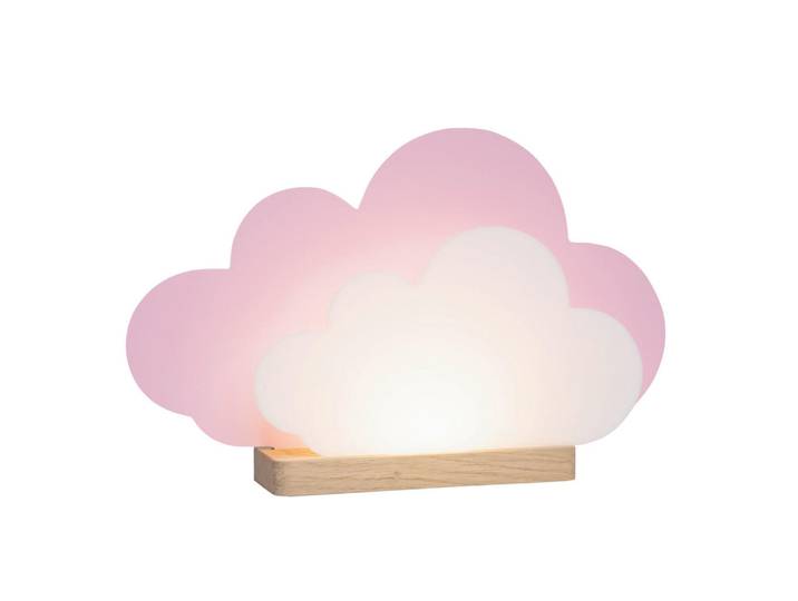 Kindertischleuchte, Rosa, Holz, Kunststoff, Eiche, Wolken, 20x35x7 cm, Lampen & Leuchten, Innenbeleuchtung, Kinderzimmerlampen, Kindertischleuchten