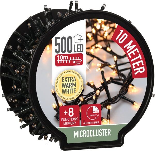 Koopman Cluster M/kabelrulle 500led, 10m, Ekstra Varm Hvid