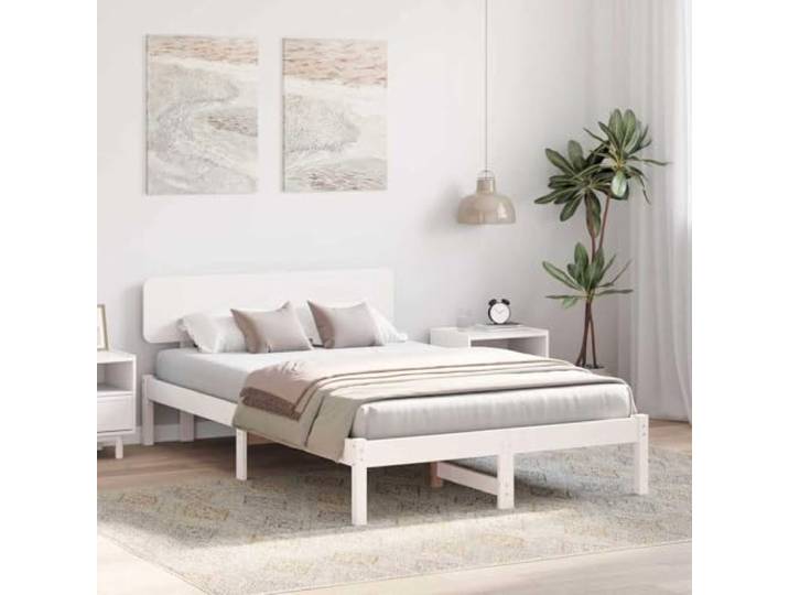 KTHLBRH Bettgestell, weiß, 140 x 190 cm, Kiefer massiv Minimalistisches Design, robustes Holz, klare Linien, geeignet für moderne und klassische Stile