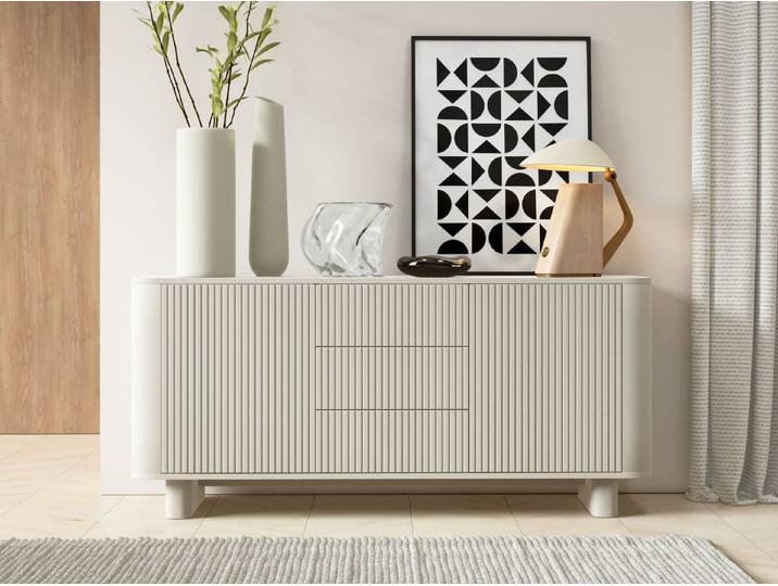 Compleo Kommode mit 3 Schubladen AKARI, Japandi Design, Nussbaum,Kaschmir, Schwarz