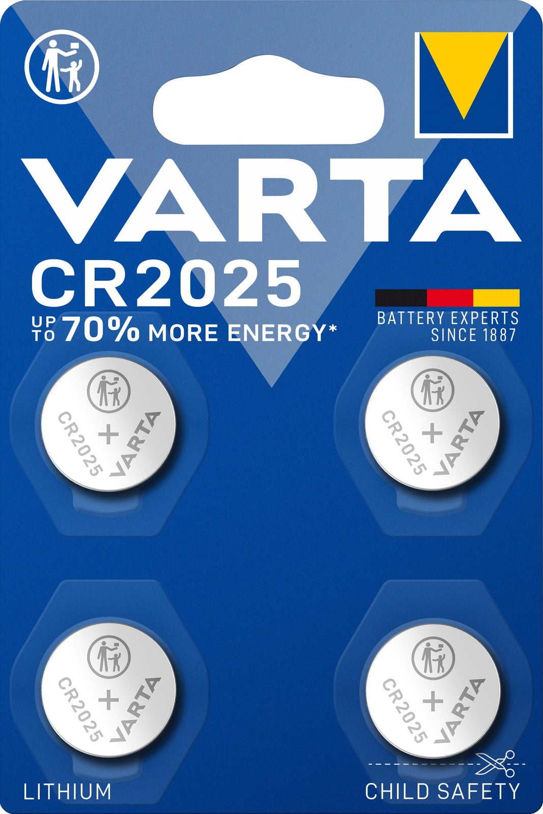 Varta CR2025 3V lithium knoopcel - verpakking met 4 stuks